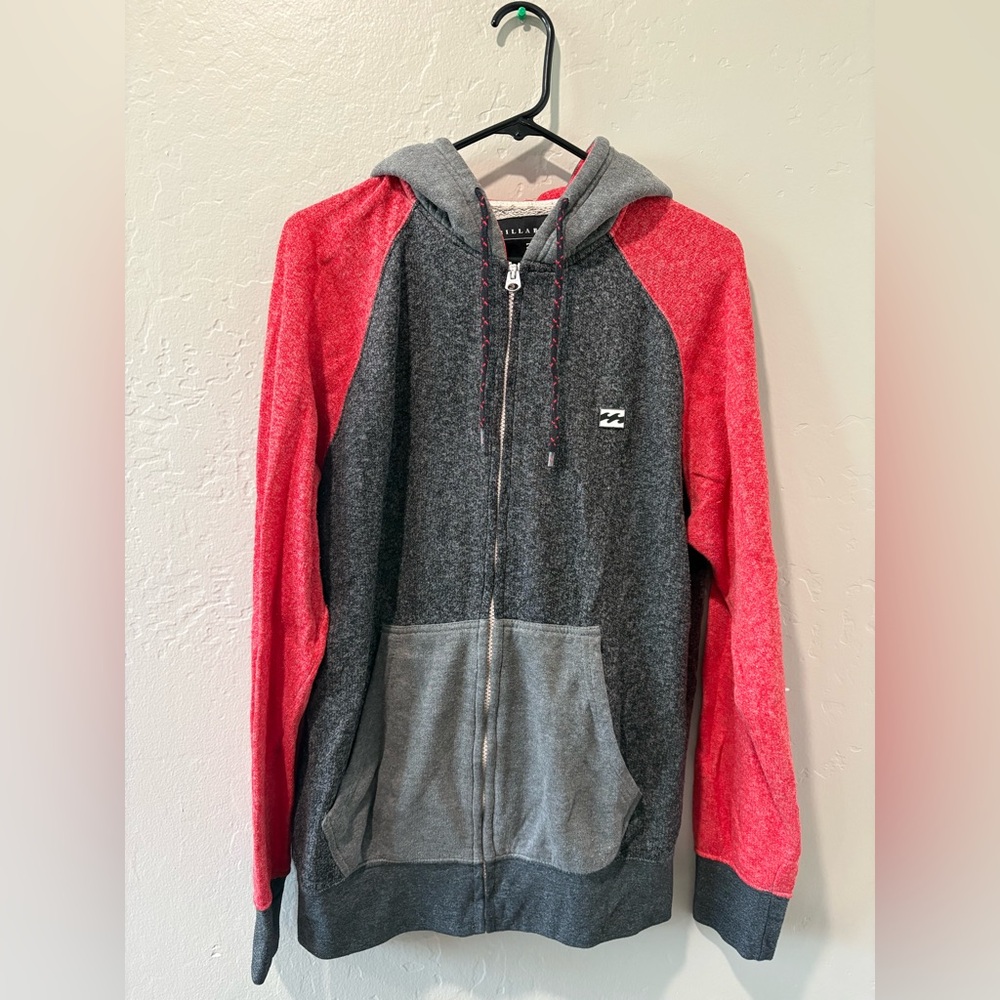 Billabong Gray & Red Zip Up Hoodie
